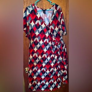 Geometric faux wrap dress.